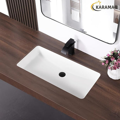 32 Inch Undermount Bathroom Sink Rectangle Undermount Sink White Ceramic Under Counter Bathroom Sinks with Overflow (31.9"x16.5")