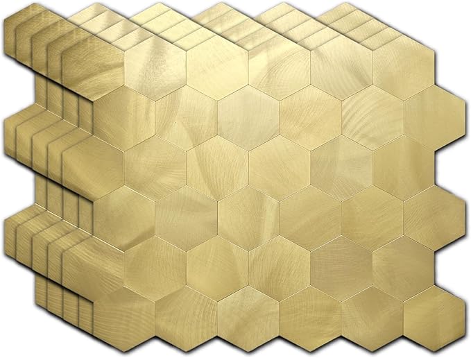 10pcs Peel & Stick Mosaic Wall Stickers - Waterproof/Anti-Skid/High Temp Resistant Decals, Multi-Purpose Removable Decoration for Kitchen Backsplash, Bathroom&Office (10, Golden)