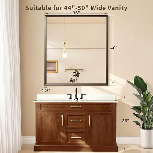 Retro Copper Effect Framed Wall Mirror, 36x40 Rectangle Mirror, Anti-desilvering Tempered Glass, Sustainable&Sturdy Frame, Anti-Rust, HD Reflection &3min Fast Setup for Bathroom Living Room