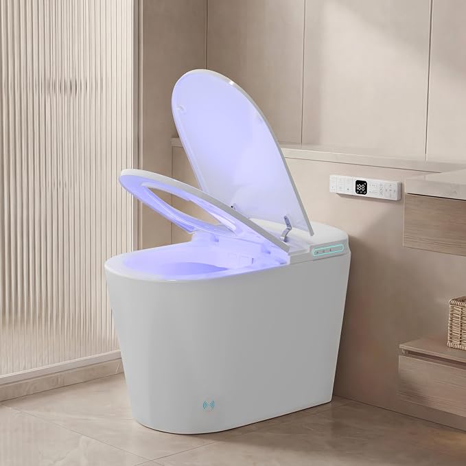 Smart Toilet with Bidet Elongated Heated Seat Dual Flush/Seat & Lid | Foot Sensor Electric Modern One Piece Toilet with Warm Water Wash&Air Dry LED Display Siphon Flush 1.28 GPF MAP 1000g