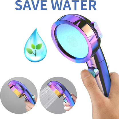 SINGSUO High Pressure Handheld Showerhead, On Off Switch (Radiant Rainbow) | Detachable Shower Head, 3 Spray Modes Shower Massager Handheld with Hose and Adjustable Angle Bracket