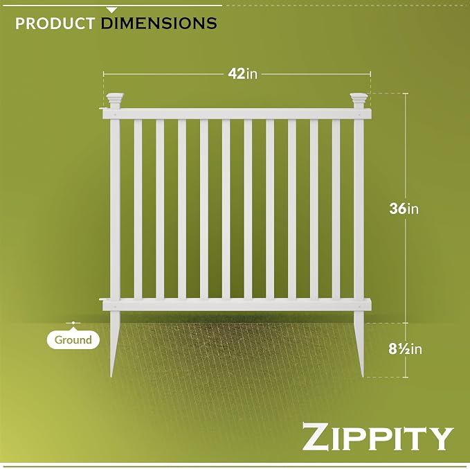 Zippity Baskenridge Picket Fence Panels, White Vinyl DIY No Dig Kit | 3ftH x 3.5ftW, 2 Panels, Garden Border Yard Fencing, ZP19037