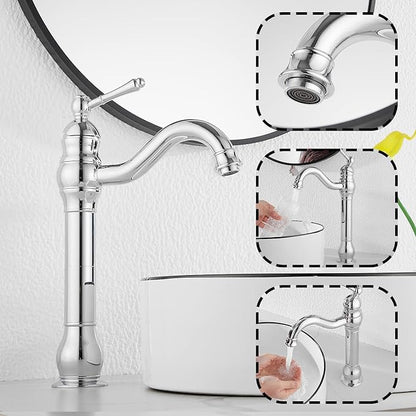 GGStudy 360° Swivel Chrome Single Handle One Hole Bathroom Sink Faucet Matching with Pop Up Drain