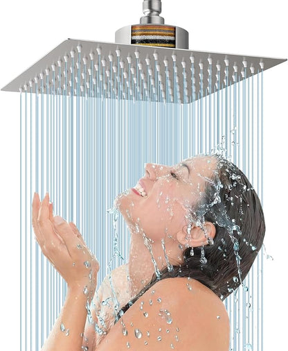 Voolan Rain Shower Head with Filtered - High Flow Bathroom Rainfall Filter Showerhead For Hard Water, Upgraded 304 Stainless Steel Construction (10"Square, Brushed Nickel)