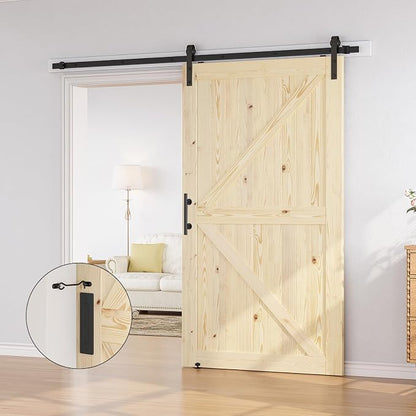 SMARTSTANDARD 48in x 84in Sliding Barn Door with 8ft Barn Door Hardware Kit Included, Unfinished Solid Spruce Wood Door, Assembly Required, DIY, Stainable, Natural | Unfinished Solid Spruce Wood Door, Assembly Required, DIY, Stainable, Natural