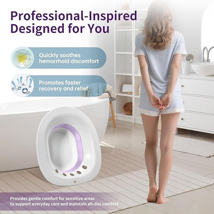 RUGUO Sitz Bath for Toilet Seat - Yoni Steam Seat - Sitz Bath for Hemorrhoids and Postpartum Care - Portable Bidet BPA Free - Foldable Basin for Epsom Salt Soak - Purple