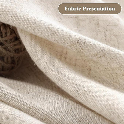 Farmhouse Shower Curtain Linen Button Beige Stripe 72" W x 80" L | Farmhouse Style, Chic Button, Striped, Linen Fabric, Rustic, Country, Natural Look, Washable, for Bathroom Bathtub