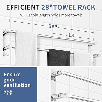 Stainless Steel Double Towel bar,adjustable16-28IN Double Towel Racks for Bathroom Wall Mounted,Suitable for Bathrooms and Kitchens