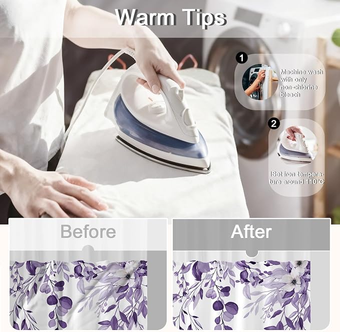 No Hook Shower Curtain and Liner Set, Light Purple Eucalyptus 71x74 | Floral Design, with Snap in Liner, Waterproof, Machine Washable, Quick-Drying, for Hotel Bathroom