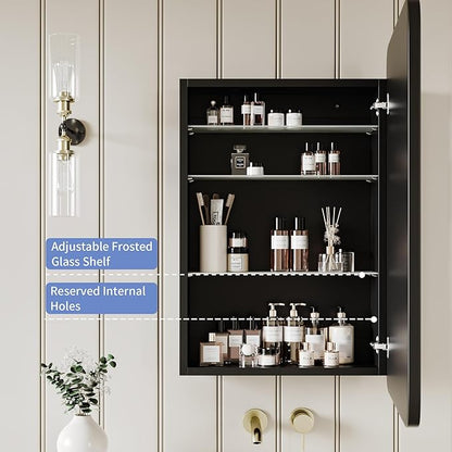Vintage-Style Bathroom Wood Black Cabinet with 17.5''x29'' Black Metal Frame Curved Mirror, Recessed Medicine Cabinet, Bathroom Storage Cabinet