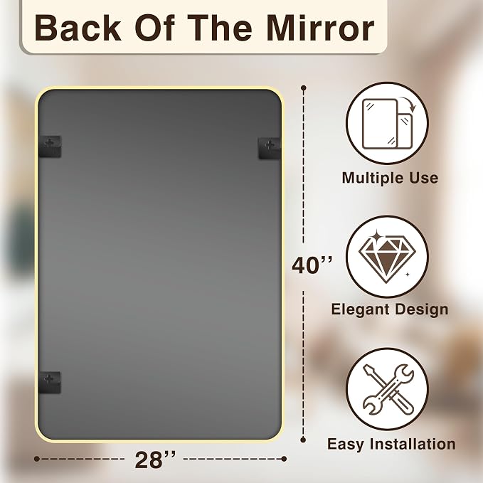 Vanity Bathroom Mirror, 40”x28” Gold Bathroom Mirror for Over Sink | HD Tempered Glass, Anti-Rust Frame, Vertical or Horizontal, Wall Mirrors for Bathroom Sink, Living Room, Entryway, Bedroom