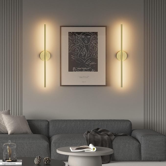 28In Gold Wall Sconce Set of Two,Modern Hardwired Bathroom Wall Sconces Vantiy Light 3000K LED 360° Rotatable for Bedroom Bathroom Living Room (2 Pack)