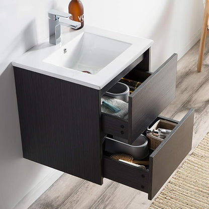 Blossom Single Bathroom Vanity with Ceramic Sink | All Wood Floating Vanity Cabinet | 2 Soft-Closing U-Shaped Cutout Drawers | 20" w/Ceramic Sink, Silver Grey