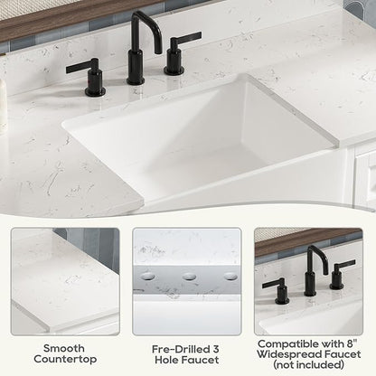 48 Inch Bathroom Vanity with Sink, Farmhouse Bathroom Sink Cabinet with Adjustable Feets, Solid Wooden Frame Single Sink Bathroom Vanity with Soft Closing Doors, Apron Farm Sink, White