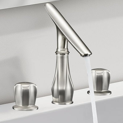 Bathroom Faucets for Sink 3 Hole, 8 Inch Widespread Bathroom Faucet Brushed Nickel, Solid Brass Modern Vanity Faucet with Adjustable Spout 2 Handles and Supply Hoses