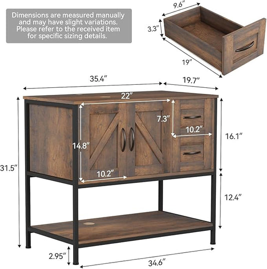 YOURLITE Bathroom Vanity, 36" Bathroom Vanity with Sink Combo Set, Rustic Farmhouse Modern Bathroom Cabinet with White and Black Ceramic Vessel Sink