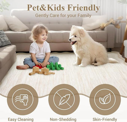 Garvee Scalloped 10x13 Area Rugs for Living Room Neutral Solid Rug | Large Washable Rugs, Stain Resistant Non Slip Floor Mat Carpet Indoor Accent Rug for Bedroom Dining Room Playroom Home Decor