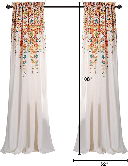 Lush Decor Weeping Flower Light Filtering Window Curtain Panels, Pair, 52"W x 108"L + 2" Header, Turquoise & Tangerine - Charming Modern Floral Curtains for Living Room, Dining Room, & Bedroom