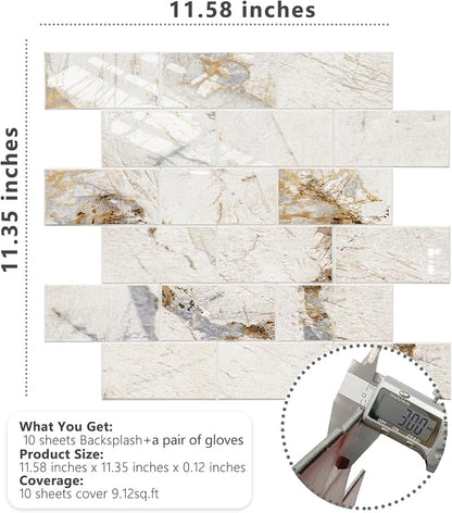 STICKGOO 10-Sheets Peel and Stick Backsplash, Glossy Pandora | Marble Look Kitchen Backsplash Wall Tiles, PVC Peel and Stick Wall Panels for Bathroom, Fireplace, RV