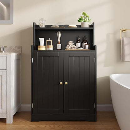 Gizoon Small Bathroom Storage Cabinet, Freestanding Organizer, Black | 40" H Floor Pantry Cabinet with Doors, Adjustable Shelves, for Dining Room, Kitchen, Living Room, Hallway