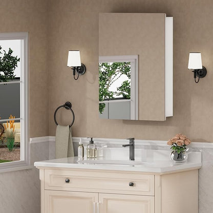 24x30 Inch Medicine Cabinet with Mirror, Recessed or Surface Mounted Bathroom Cabinets for Storage, 2 Fully Adjustable Tempered Glass Shelves, Soft-close DTC Hinges, HD Reflection Mirror Door, White