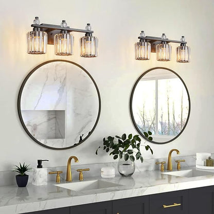 Bathroom Vanity Lights 3-Light Sand Black Modern Crystal Vanity Light Fixtures Over Mirror Crystal Bathroom Vanity Lighting Fixtures