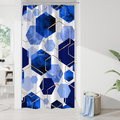 Litabel Small Stall Shower Curtain Set, Geometric Bathroom Decor 36x72 | Narrow Half Modern Minimalist Shower Curtais, Roya lBlue Geometric Art Print Abstract Waterproof Bath Curtain