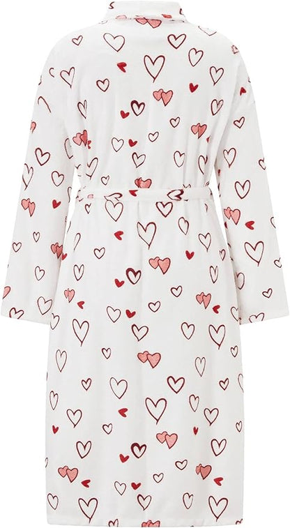 Women Fleece Fruit Print Robe Cute Robes for Women Spring Summer Lightweight Bathrobe Soft Flannel Gown with Belt