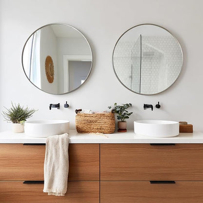 Silver Bathroom Mirror 30 inch, 2 Pack Wall Mirror with Metal Frame | High Definition Mirror, Easy Installation, Circular Mirrors for Living room Cloakroom, Hallway, Bathroom