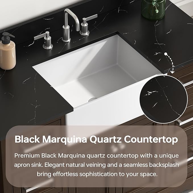 48 Inch Bathroom Vanity with Sink, Fully-Assembled Vanity with Quartz Countertop, Solid Wood Sink Cabinet with Soft Closing Doors & Dovetail Drawers, Single Sink Classic Bathroom Vanity, Dark Brown