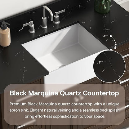 48 Inch Bathroom Vanity with Sink, Fully-Assembled Vanity with Quartz Countertop, Solid Wood Sink Cabinet with Soft Closing Doors & Dovetail Drawers, Single Sink Classic Bathroom Vanity, Dark Brown