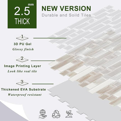 STICKGOO Thicker Peel and Stick Backsplash Tile for Kitchen and Bathroom | 10 Sheets of 12”×12” - 3D Vinyl Self Adhesive Wall Tiles Stick on Backsplash for Kitchen & Bathroom(Eurasian Mocha Stone)