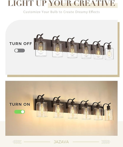 Bathroom Vanity Light Fixtures 6-Light Clear Glass Modern Wall Mounted Over Mirror Oil Rubbed Bronze - VL01ORB-6