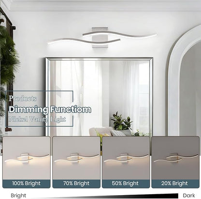 Brushed Nickel Curved 3000~6000K Bathroom Vanity Light Fixture Over Mirror, 31.5 inch Modern LED Wall Lamp 5CCT Dimmable Bathroom Light Fixture Modern Vanity Lighting