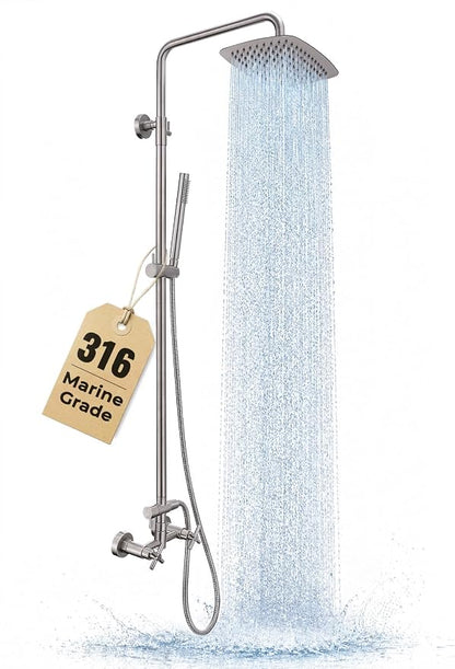 G‑Promise 316 Marine Grade Stainless Steel 10 Inches Outdoor Shower Kit | SUS 316 Stainless Steel, Built to Last, Easy Install, Height Adjustable, Wall Mounted, for Poolside, Backyard, Coastal Homes