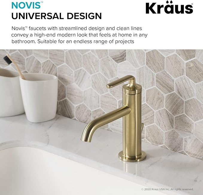 KRAUS Ramus Single Handle Bathroom Sink Faucet with Lift Rod Drain in Brushed Gold, KBF-1221BG-2PK