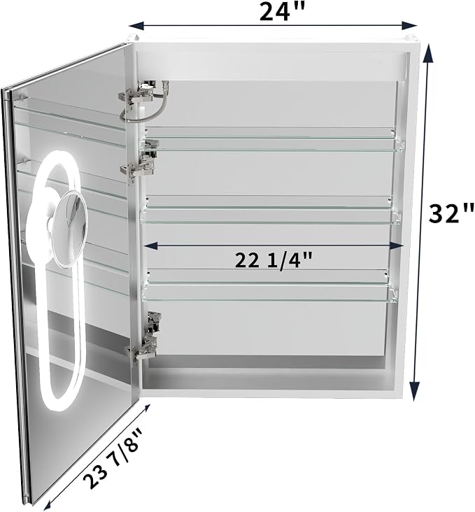 32x24 Lighted Medicine Cabinet with Mirror&Magnifier,LED Medicine Cabinet Mirror for Bathroom,Color Temp, Defogger,Front&Backlit,Built-in Outlets,Dimmable,Soft-closed,Adjustable Shelves,Left Opening