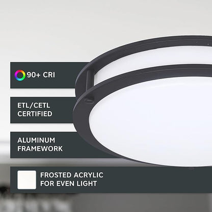 Designers Fountain Flush Mount Ceiling Light, 12 Inch Round LED DC Lighting Fixture Kitchen, Bedroom, Bathroom, and Hallway, Dimmable, 1200 Lumens, 3000K/4000K/5000K, Matte Black, EV1412C3C-43