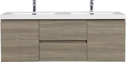 60 Inch Floating Bathroom Vanity with Double Sink, Large Storage Wall Mounted Floating Vanity with Soft Close Drawers, One-Piece Basin Bathroom Sink Cabinet (Ash Grey, 60 Inch Double Sink)