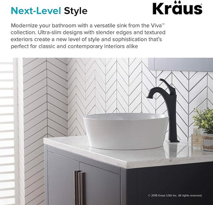 KRAUS Viva™ Round White Porcelain Ceramic Vessel Bathroom Sink, 15 3/4 in. D x 5 3/8 in. H, KCV-205GWH
