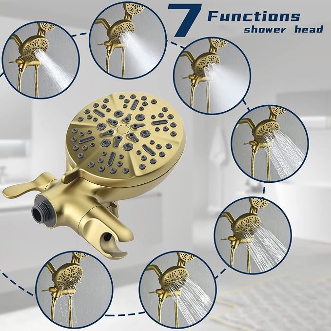 Dual Shower Faucet Set with Valve High Pressure Dual 2 in 1 Shower Combo Set Shower System with Handheld Showerhead 3-way Water Diverter Shower Trim Kit Brushed Gold