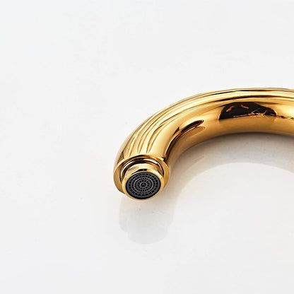 Bathroom Sink Faucet 3 Hole Deck Mounted Widespread Brass Bathroom Faucet Crystal Handle Mixer Tap,Gold(Ti-PVD)