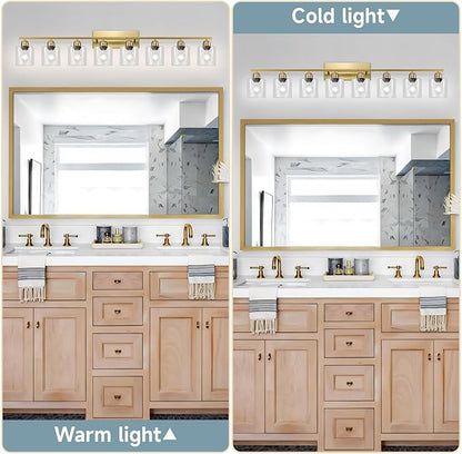 Modern Brushed Gold 8 Light Bathroom Light Fixtures, 52 inch Vanity Lights for Bathroom with Clear Glass, Bathroom Light Fixture for Mirror Kitchen Living Room Hallway Cabinet Porch