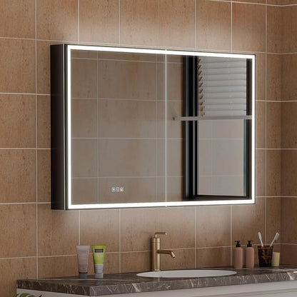 48" X 30" LED Mirrored Medicine Cabinet, Medicine Cabinets with Lights for Bathroom, Defogging Function Mirror Cabinet, Bathroom Medicine Cabinet with USB Port & Outlet, Double Opening Doors