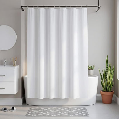 Fabric Shower Curtain Liner 72x72 Inch-White Waterproof Bathroom Curtains | Hotel Quality Soft Soild Polyester Standard Size Shower Liners for Bathroom-Machine Washable Cloth Polyester Bath Curtain