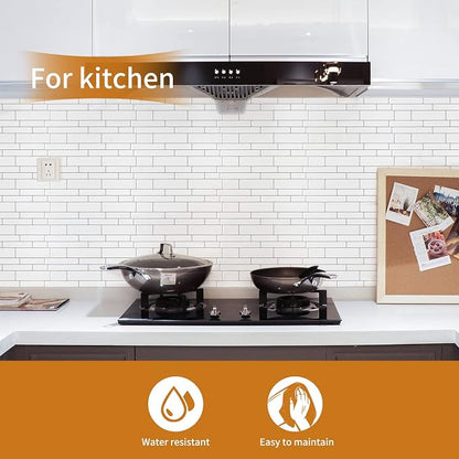 WOWSTAR 10-Sheet White Peel and Stick Backsplash Tiles for Kitchen, Marble Look Stick on Tiles for Kitchen, 12 inches x 12 inches | Peel and stick backsplash, self-adhesive wall tile, White, marble, waterproof, kitchen bathroom wall, 10-sheet, set A