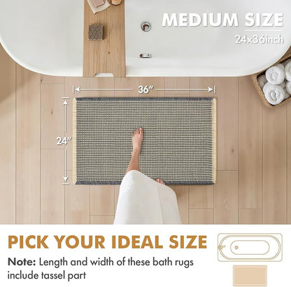 MIULEE Set of 2 Waffle Bathroom Rugs Dark Grey&Yellow Bath Mat 24x36 Inch | Non Slip, Super Absorbent, Washable, Ultra Soft, Rubber Backed, Large Bath Rugs for Bathroom Floor Tub Shower