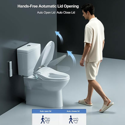 Electric Heated Bidet Toilet Seat with Auto Open/Close，Heated Toilet Seat, Instant Warm Water, Warm Air Dryer, Rear & Feminine with Oscillating Cleansing,LED Display,Remote Control,Elongated