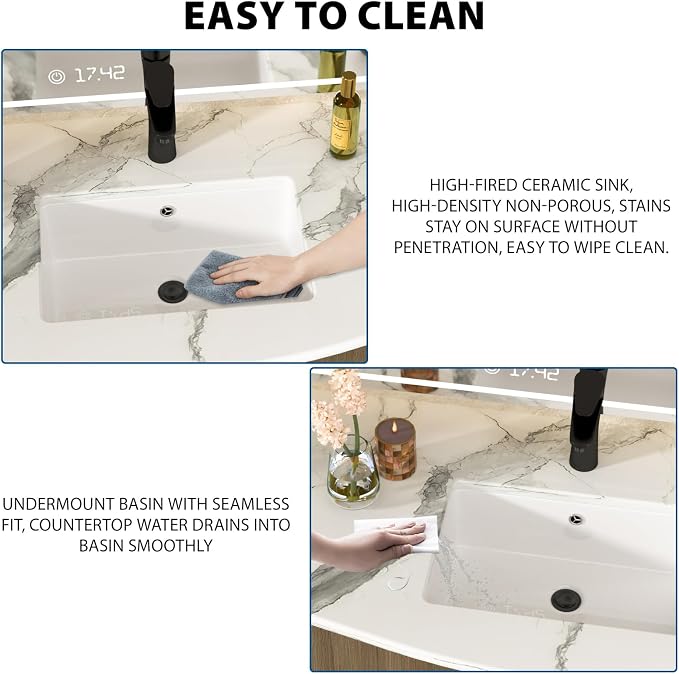 White Undermount Bathroom Sink 18.1"x12.4"Ceramic Basin | Modern Porcelain Under Counter Bathroom Vanity Sink, Interior Bowl 16.3"x 10.6", Rectangular Undermount Basin with Overflow