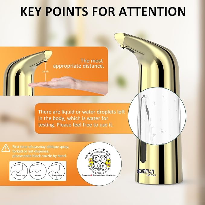 Automatic Liquid Soap Dispenser, 4-Level,13.5oz Touchless | Plastic,400ml Gold Electric Battery Operated Hand & Dish Countertop Soap Dispensers with Sensor for Bathroom,Kitchen Sink